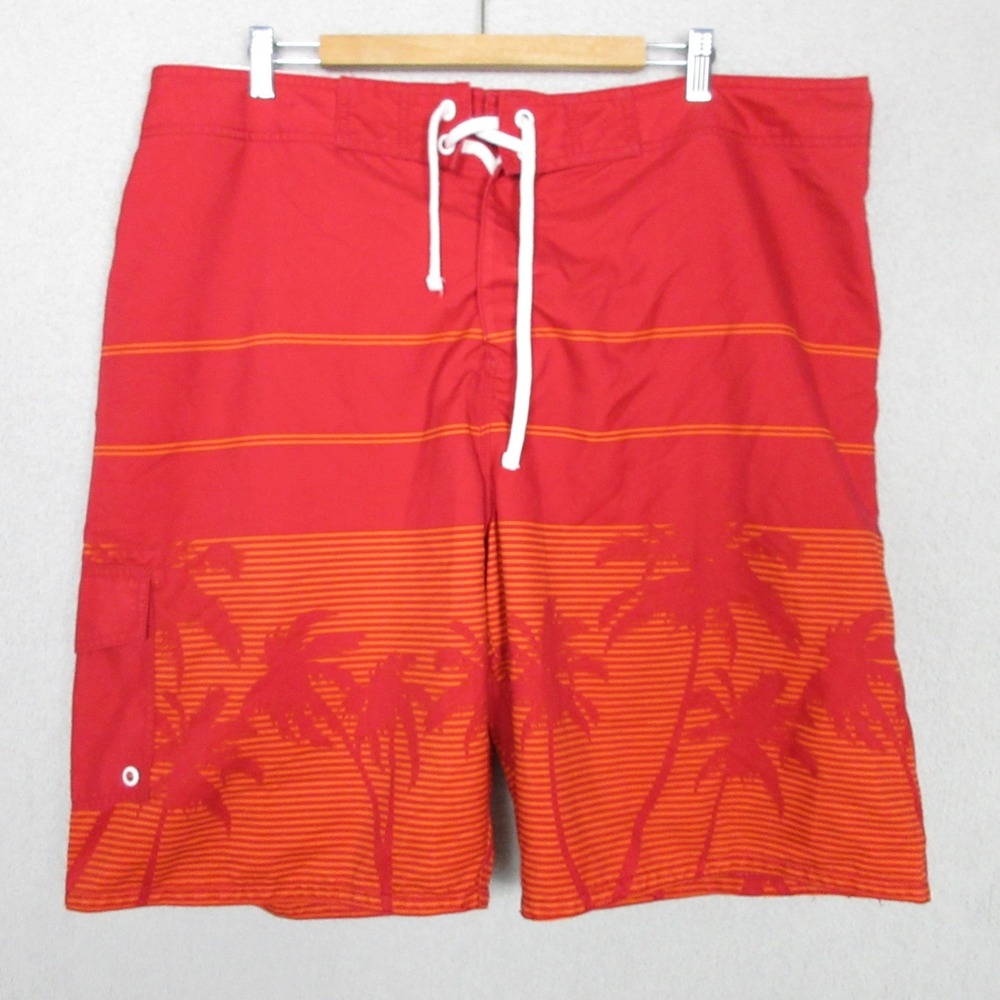 Old Navy Men's Board Shorts Swim Trunks Red Palm Tree Print Stripe Size XXL